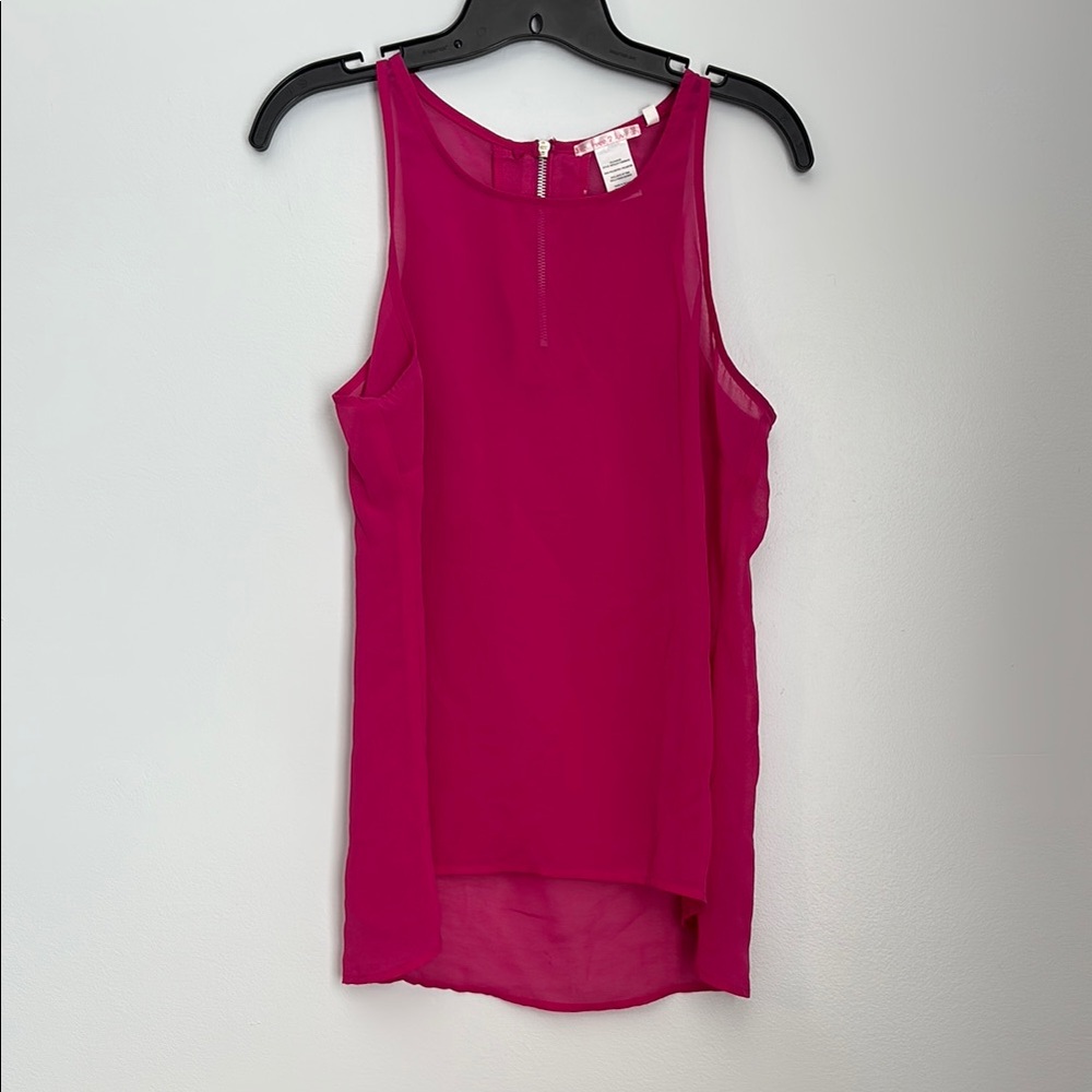 Free 2 Luv Vibrant Pink Sheer Sleeveless Zipper Back Tank Top size Medium